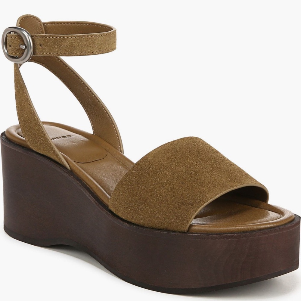 NIB Vince Camuto Philipa olive wood khaki tan suede flatform ankle strap size 7 - Picture 11 of 16
